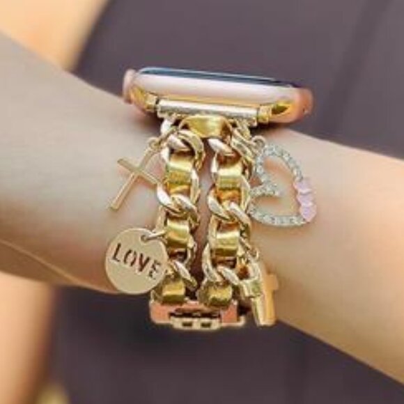 NEW Gold Cuban Apple Watch Band with Charms - Picture 6 of 6